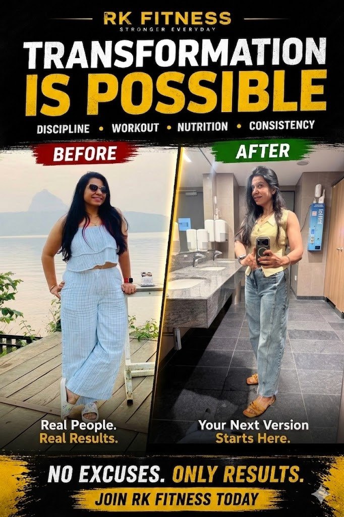 RK Fitness Club member transformation, Dhanori Pune — Fat Loss before and after