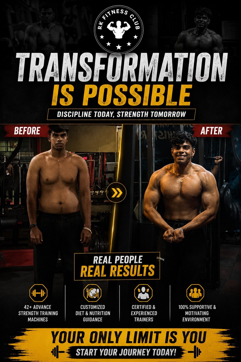 RK Fitness Club member transformation, Dhanori Pune — Body Recomposition before and after